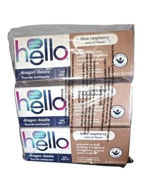 Hello Dragon Dazzle Kids Toothpaste With Fluoride, Blue Raspberry Toothpaste x3